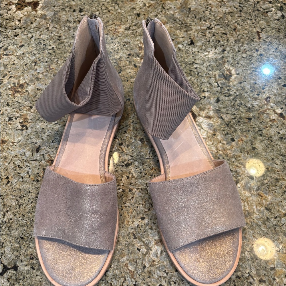 Eileen Fisher Taupe Ankle Strap Flats